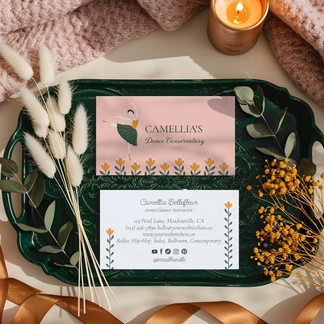 Elegant Floral Ballet Dance Instructor School Pink Business Card (Elegant Floral Ballet Dance Instructor School Pink Business Card)