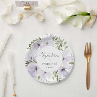 Elegant Floral Baptism Christening Script  Paper Plate