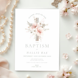 Elegant Floral Baptism for Girl, Editable Pink Invitation