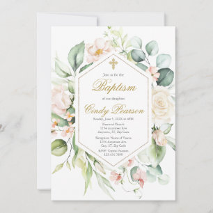 Elegant Floral Baptism invitation for girl