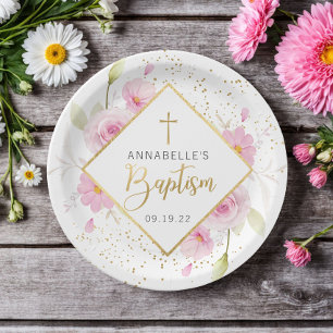 Elegant Floral Baptism Paper Plate