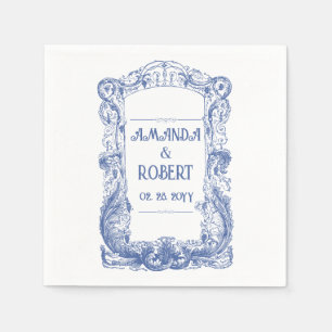 Elegant Floral Baroque Blue Column Wedding Napkin