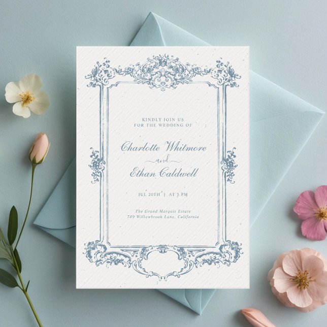 Elegant Floral Baroque Ornament Frame Wedding Invitation (Creator Uploaded)