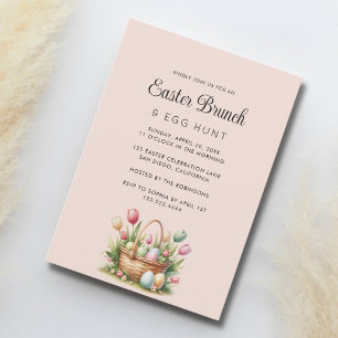 Elegant Floral Basket Easter Brunch Egg Hunt Invitation