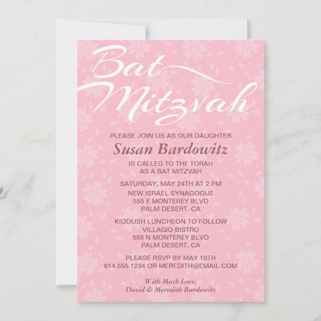 Elegant Floral Bat Mitzvah Invitation (Front)