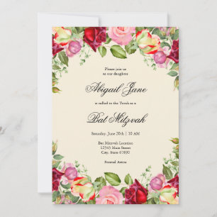 Elegant Floral Bat Mitzvah Invitation