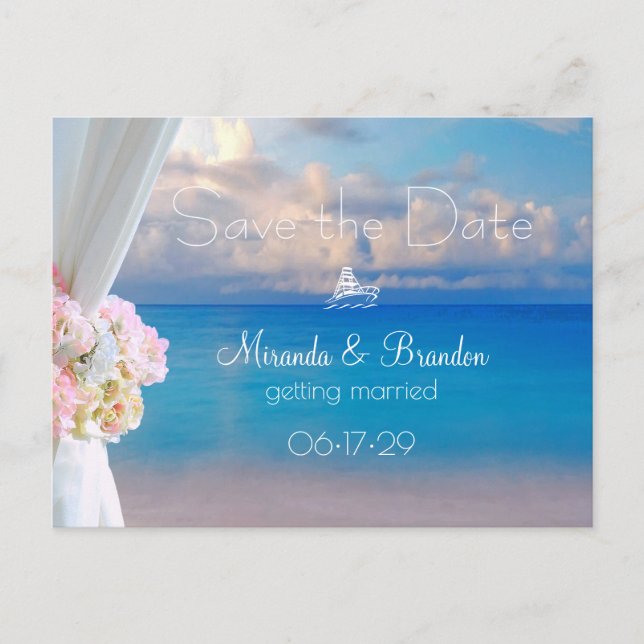 Elegant Floral Beach Summer Sunset Save the Date Announcement Postcard (Front)