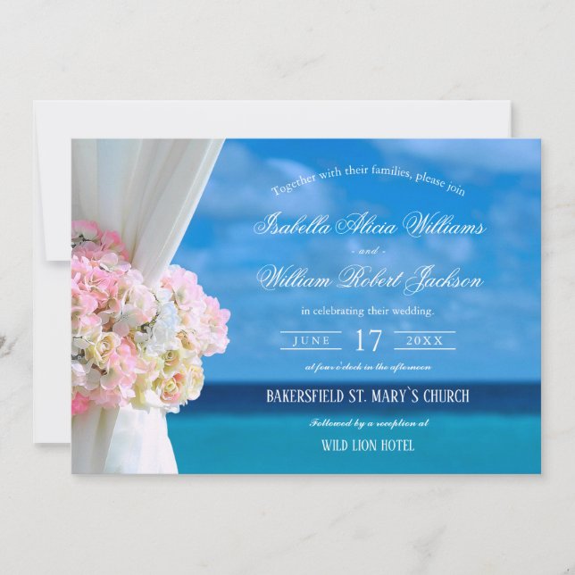 Elegant Floral Beach Summer Wedding Celebration Invitation (Front)