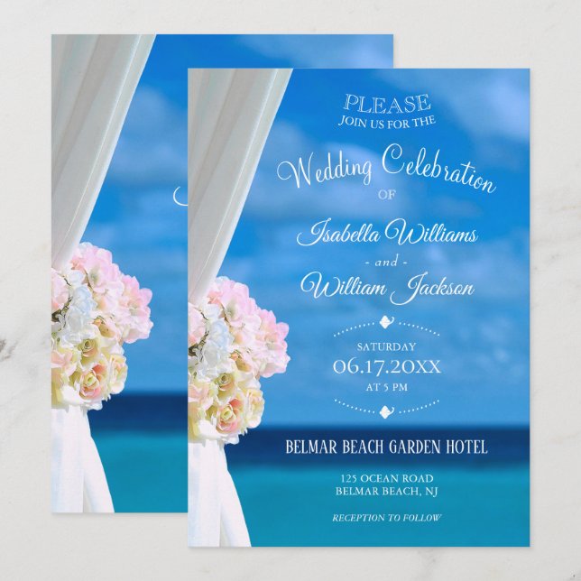 Elegant Floral Beach Summer Wedding Celebration Invitation (Front/Back)