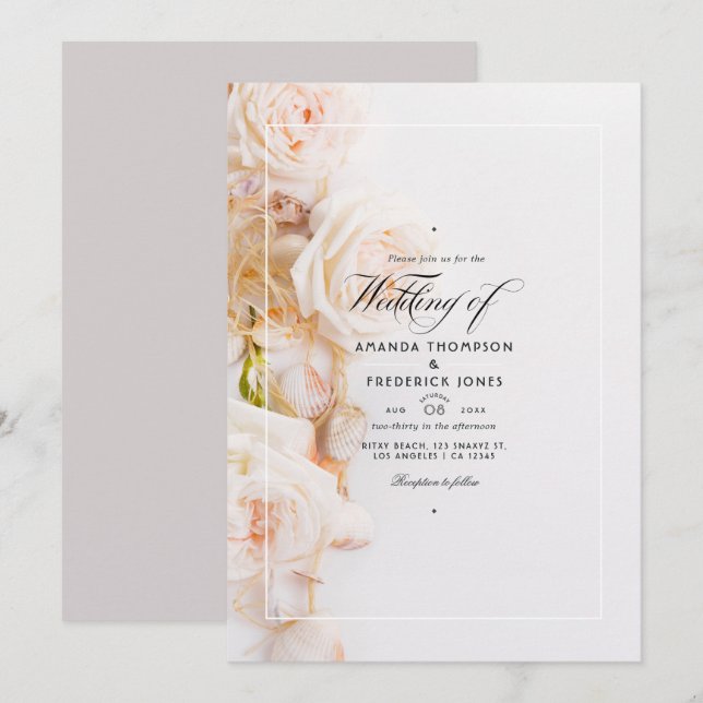 Elegant Floral Beach Wedding Invitation (Front/Back)