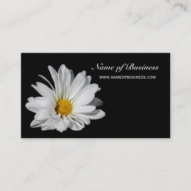 Elegant Floral Beautiful White Daisy on Black Business Card (Front)