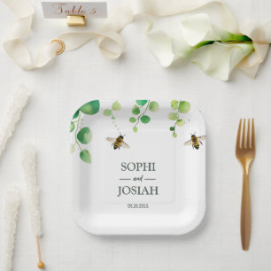 Elegant floral Bee love natural wedding Paper Plate