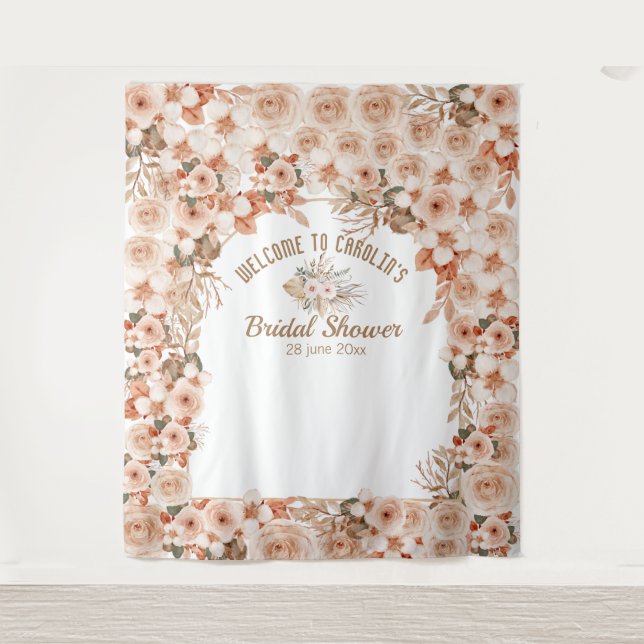 Elegant floral beige roses bridal shower tapestry (Front)