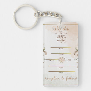 Elegant Floral Beige Watercolor Minimal Gold Frame Key Ring