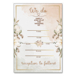 Elegant Floral Beige Watercolor Minimal Gold Frame Table Number