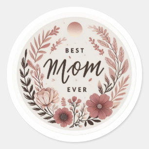 Elegant Floral Best Mum Ever Circular Gift Sticker