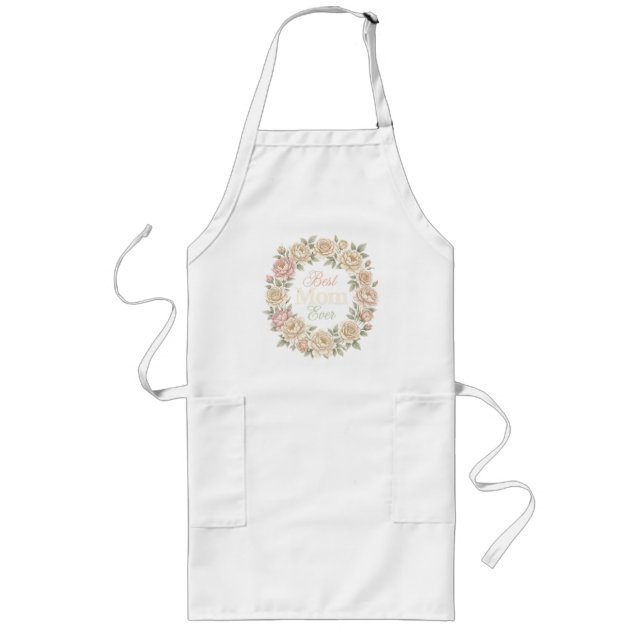 Elegant Floral Best Mum Ever Wreath Long Apron (Front)