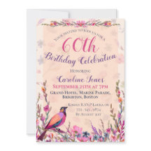Elegant Floral Bird 60th Birthday Party Invitation