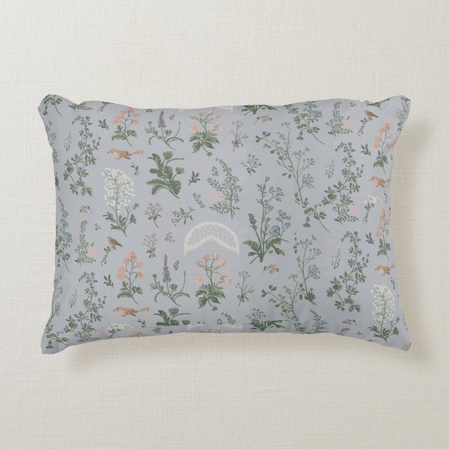 Elegant Floral Bird Pattern Decorative Cushion (Front)