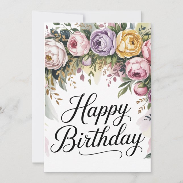 Elegant Floral Birthday Card – Watercolor Flowers (Front)