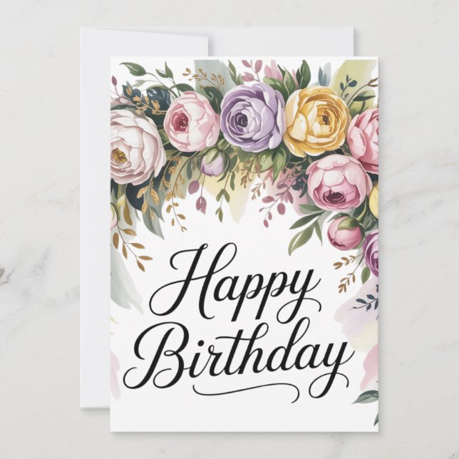 Elegant Floral Birthday Card – Watercolor Flowers (Front)