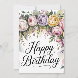 Elegant Floral Birthday Card – Watercolor Flowers