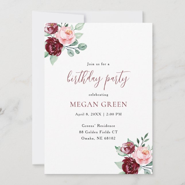 Elegant Floral Birthday Invitation  (Front)