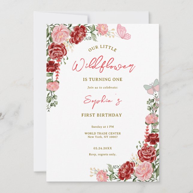 Elegant Floral Birthday Party Invitation (Front)