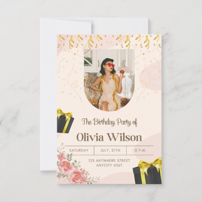 Elegant Floral Birthday Party Invitation (Front)