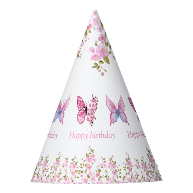 Elegant Floral Birthday Party Party Hat (Front)
