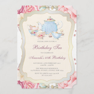 Elegant Floral Birthday Tea Party Invitation