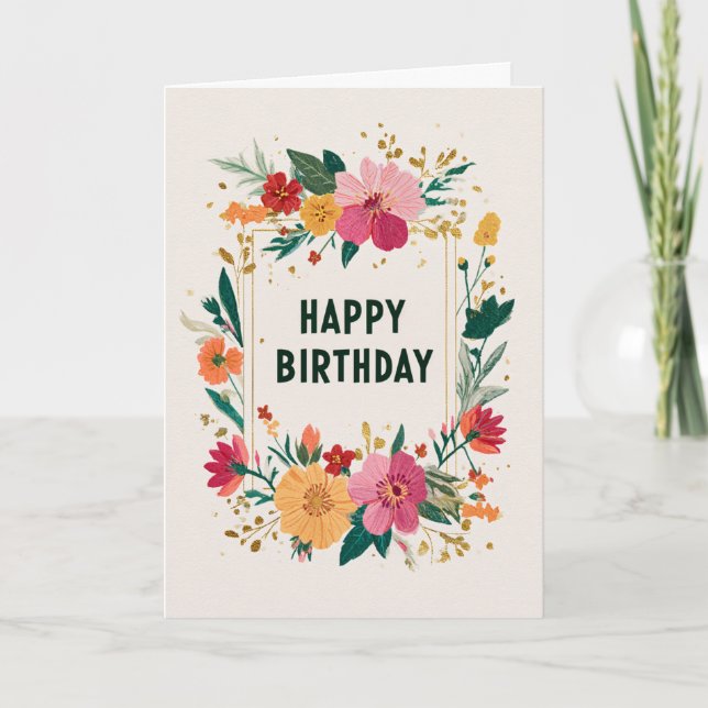 Elegant Floral Birthday Wishes Card (Front)