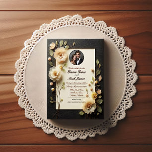Elegant Floral Black and Cream Wedding Invitation