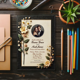 Elegant Floral Black and Cream Wedding Invitation