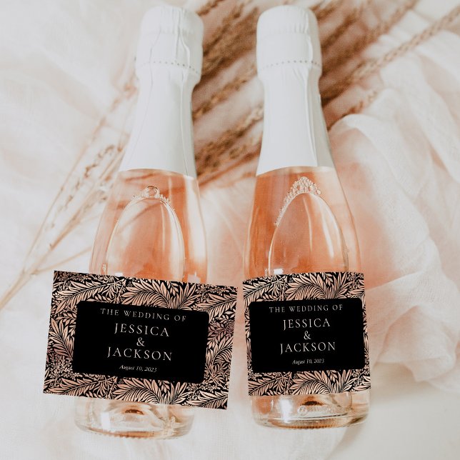 Elegant Floral Black and Rose Gold Sparkling Wine  Sparkling Wine Label (Creator Uploaded)