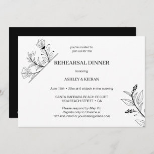 Elegant Floral Black and White Rehearsal Dinner Invitation