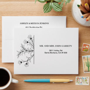 Elegant Floral Black and White Wedding Envelope