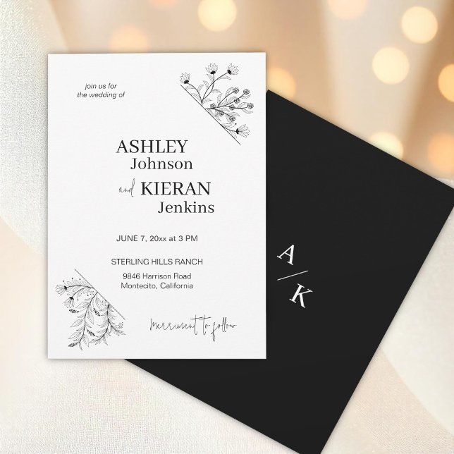 Elegant Floral Black and White Wedding Invitation (Creator Uploaded)