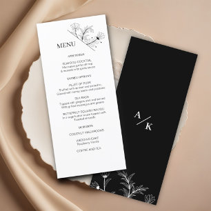 Elegant Floral Black and White Wedding Menu