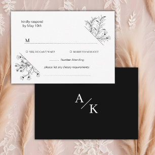 Elegant Floral Black and White Wedding  RSVP Card