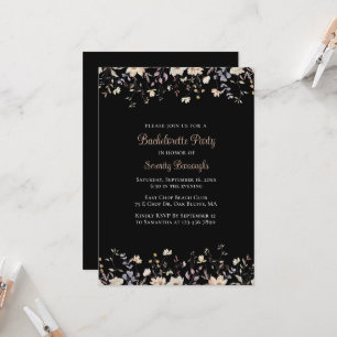 Elegant Floral Black Boho Bachelorette Party Invitation