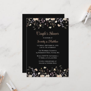 Elegant Floral Black Boho Couples Bridal Shower Invitation