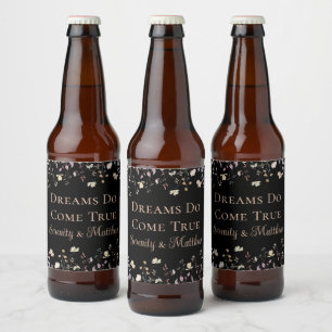 Elegant Floral Black Boho Wedding Reception Beer Bottle Label