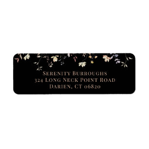 Elegant Floral Black Boho Wedding Return Address