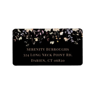 Elegant Floral Black Boho Wedding Return Address Label