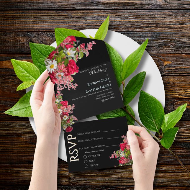 Elegant Floral Black & Colourful Wedding Invitatio All In One Invitation (Creator Uploaded)