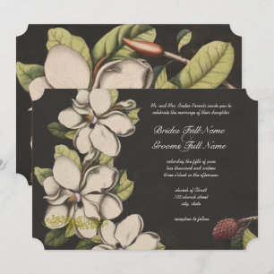 Elegant Floral Black Copper Magnolia Wedding Invitation