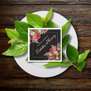 Elegant Floral Black Flower Photo Napkin