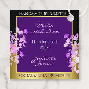 Elegant Floral Black Gold & Purple Coloured Hangin Favour Tags