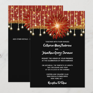 Elegant Floral black gold red wedding party Invitation